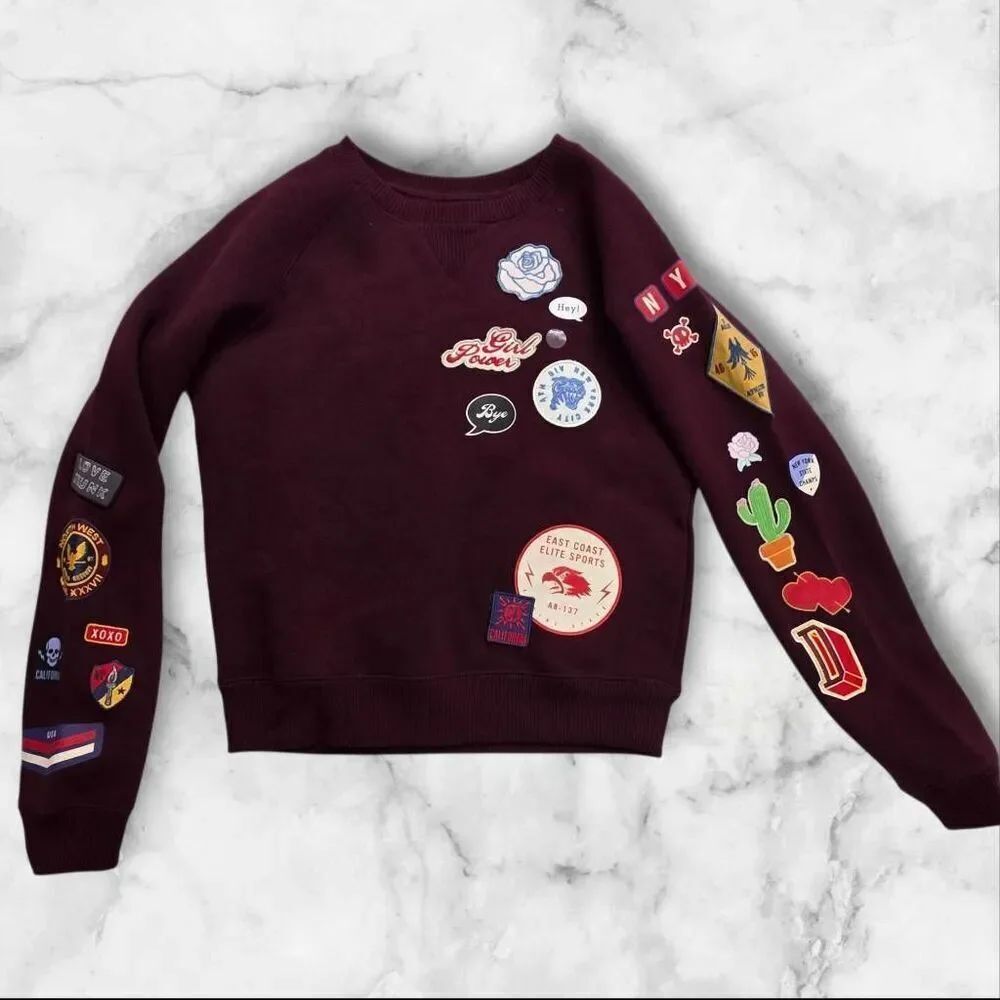 Aeropostale Maroon Patches CrewโSweatshirt Size Medium